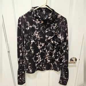 Karma “San Suu” Asymmetrical Ruffle Mock Neck Athletic Jacket | Marble Print